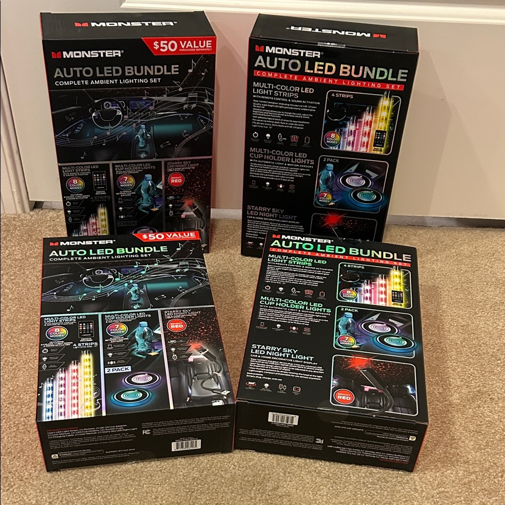 4 Brand New MONSTER Auto LED Bundle - Multi-Color